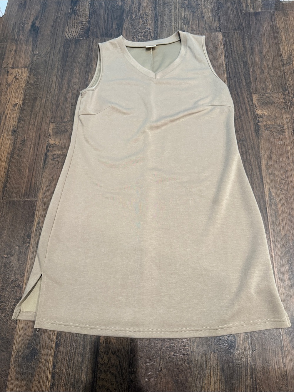 Sleeveless V-Neck Tank Dress in Beige